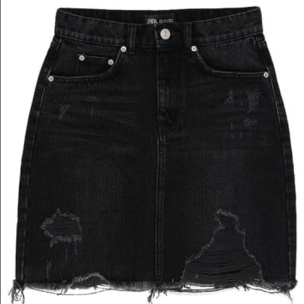 Zara black denim distressed mini skirt size S